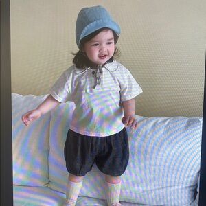 Toddler Outfit with Blue Hat and White Shirt